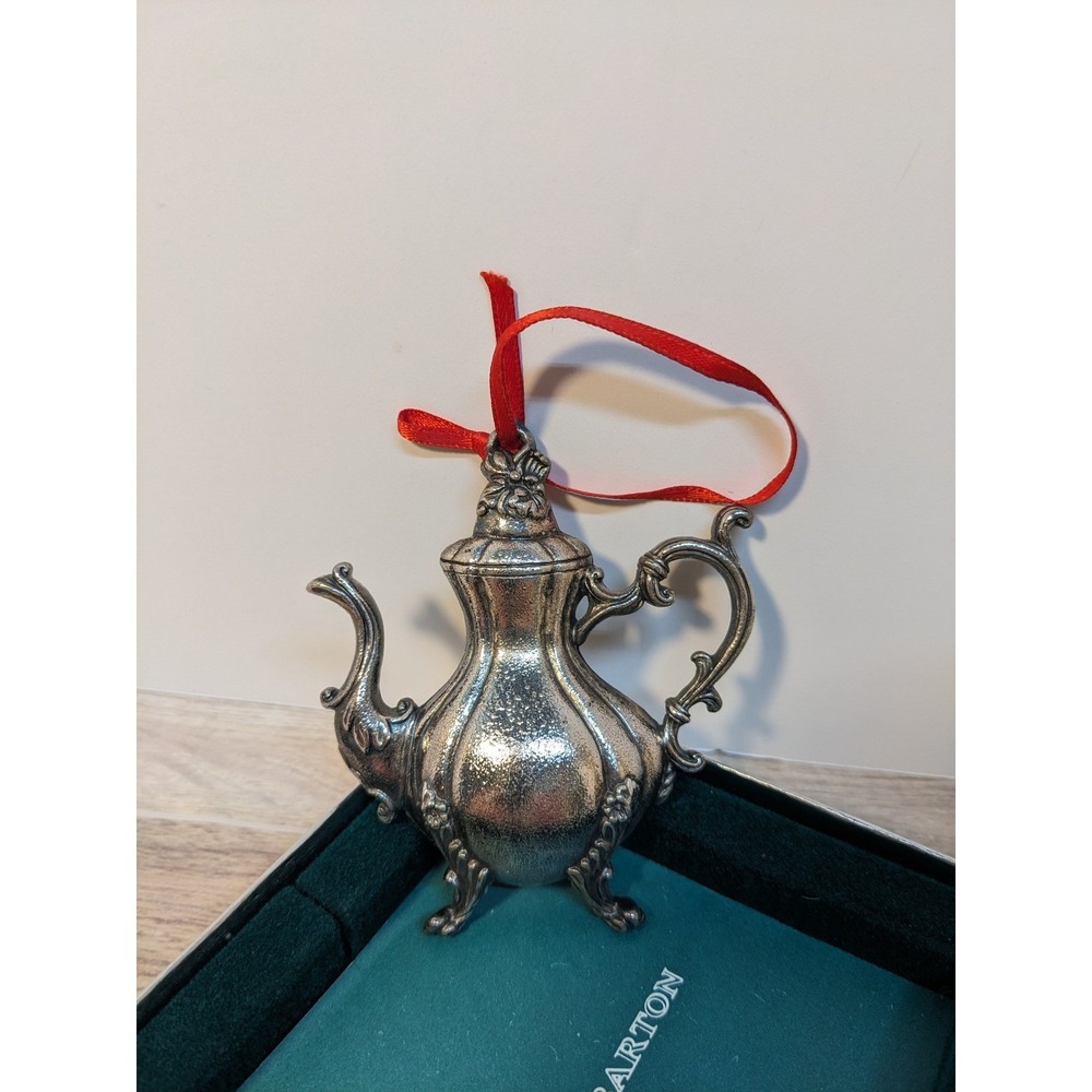 Reed and Barton Winthrop Teapot #1018 Ornament Merry Christmas Silver Tone w/box